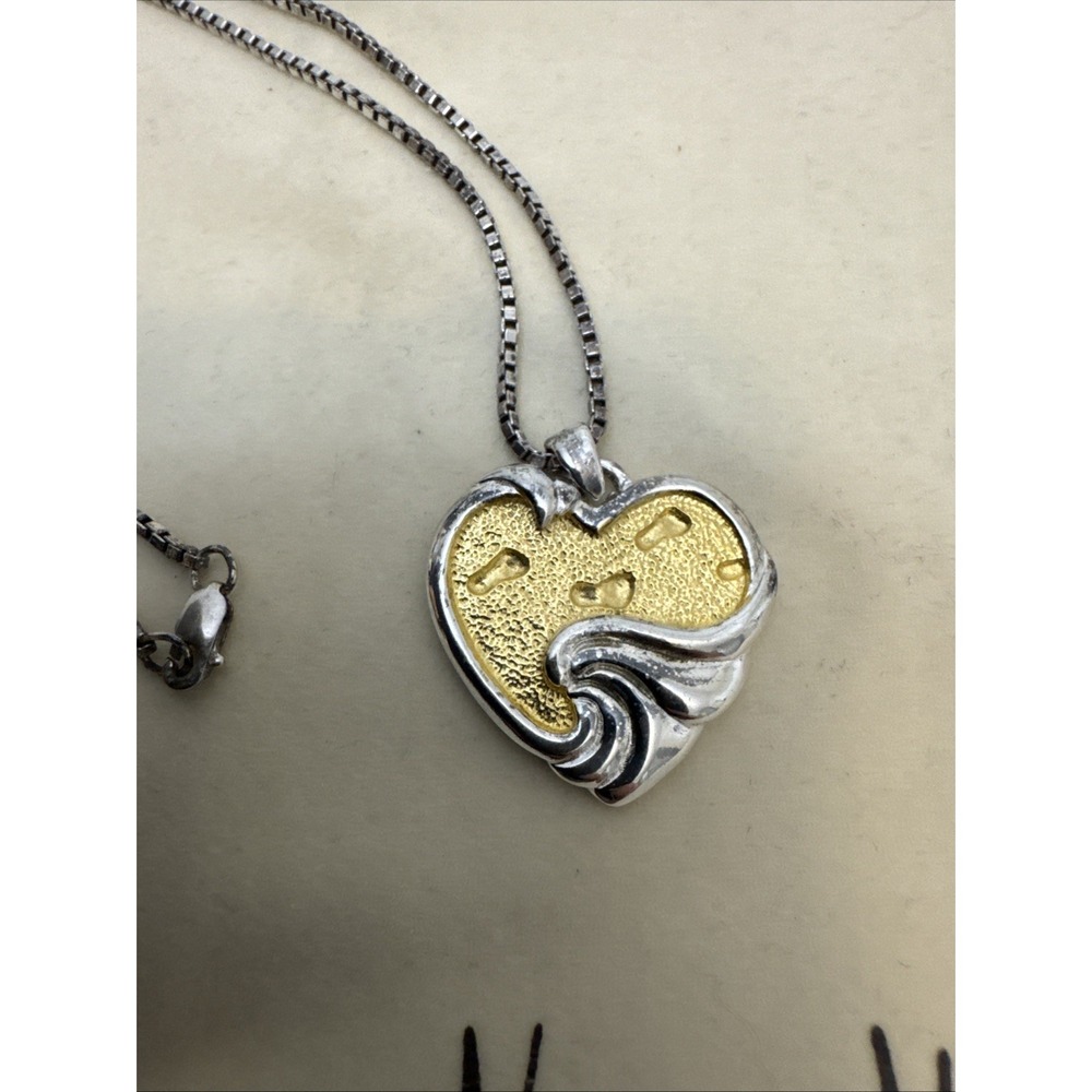 Gorham Sterling Silver 925 Engraved Footprints Heart Pendant Box Chain Signed 20
